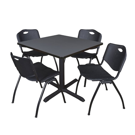 Cain Cain Square Table & Chair Set, Wood, Metal, Plastic Top, Grey TB3636GY47BK